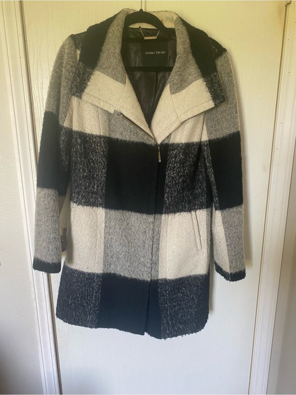 Ivanka Trump Black and White Plaid Peacoat
